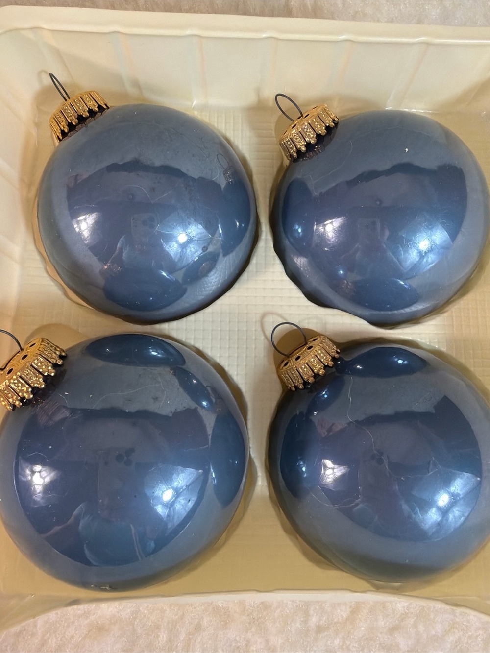 Silvestri vintage 4” Blue Holiday Glass Ornaments - Pack of 4